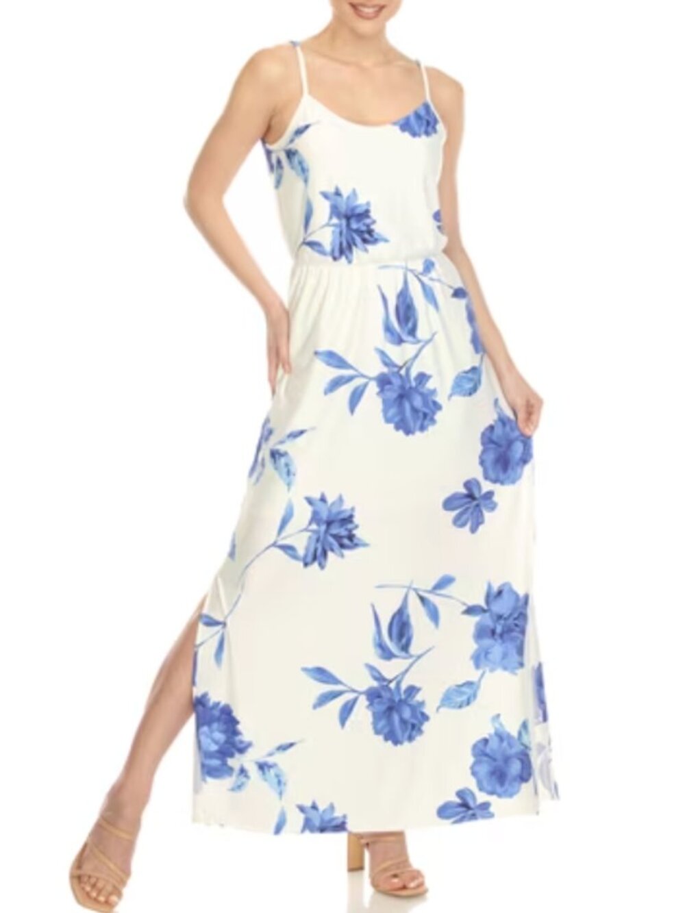 White Mark Women's Floral Sleeveless Side Slit Maxi Dress size L NWT